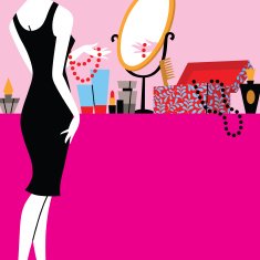 The girl prepares for a party