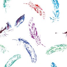 cute pattern of colored feathers painted in watercolor N4