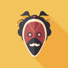 Carnival mask with mustache flat square icon long shadows