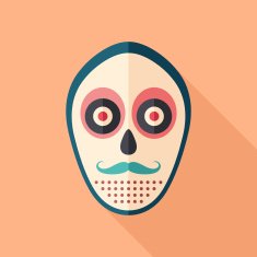 Hipster mask with mustache flat square icon long shadows