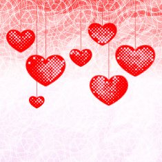 Hanging seven red hearts with dots pattern