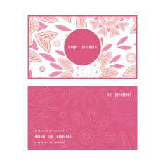 Vector pink abstract flowers vertical round frame pattern business cards N2