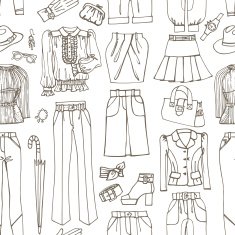 Outline Sketchy Females clothing accessories seamless pattern