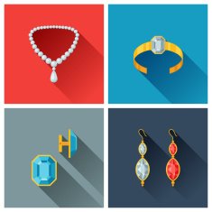 Beautiful jewelry and precious stones in flat design style