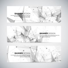 Vector banners set with polygonal abstract shapes circles lines
