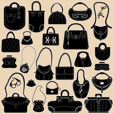 Set of woman bags and handbags Black white colors objects