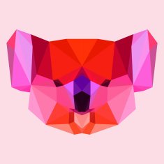 Bright red polygonal koala background