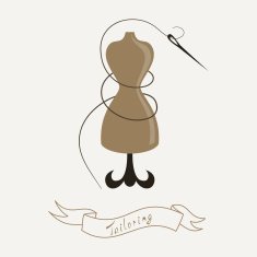 Tailoring emblem with mannequin or dummy and threaded needle