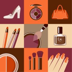 Flat round icons with makeup and accessories