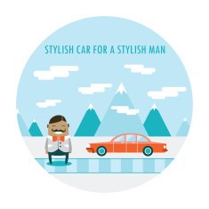 Handsome hipster guy and cool car Cute cartoon character