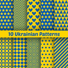Ukrainian geometric seamless patterns Vector set for patriotic