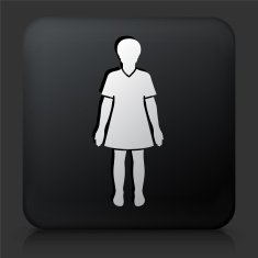 Black Square Button with Woman Standing