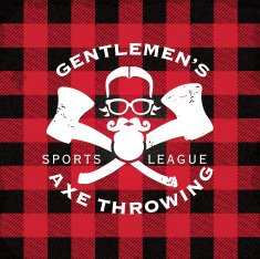 Red flannel gentlemens Axe Throwing label crest or badge design