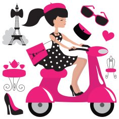 Girl on scooter in Paris vector illustration