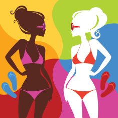 Two women in bikinis