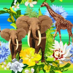 jungle pattern of elephants and exotic flowers