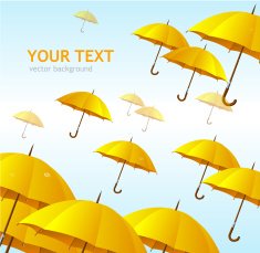Vector colorful yellow umbrellas flying high