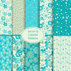 Set of 10 seamless floral and hearts background