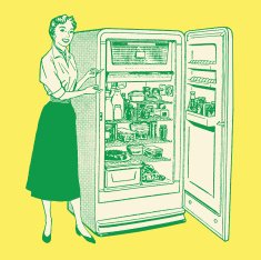Woman Standing Next to Fridge