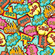 Seamless pattern of sale speech bubbles and labels