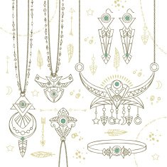 Set of the boho style hippie jewelry Vector iilustration