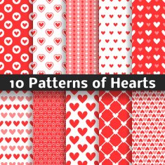 Heart shape vector seamless patterns Red color