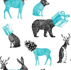 hand drawn winter animals seamless background