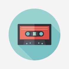Audio cassette flat round icon with long shadows