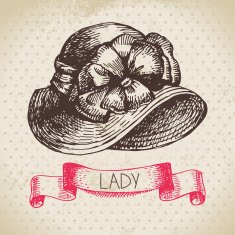 Hand drawn elegant vintage ladies background Sketch women hat N8