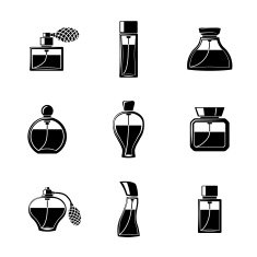 Perfume icons set with different shapes of bottles vector