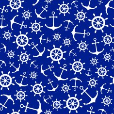 Seamless nautical pattern with scattered white anchors and ship