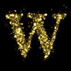 Sparkling letter W of glittering stars bokeh
