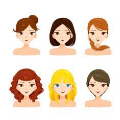 Young women faces with various hairstyles set
