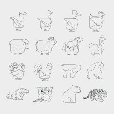 Line design vector animals icon set Zoo children cartoon collection