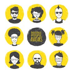 Vector user avatars in trendy hand drawn doodle style Eight N2