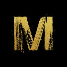 Gold glittering brush hand painted letter M