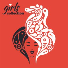 Beautiful woman silhouette with flowers Girls collection N9