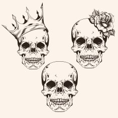 Hand drawn set sketch sculls tattoo design line art