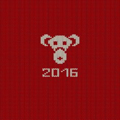 New Year Knitted Pattern Card with Monkey Face
