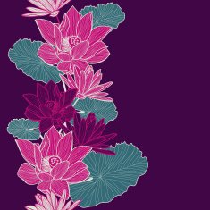 Vector seamless background with hand drawn beautiful pink lotus flower