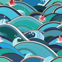 seamless pattern with water waves and lilies N2