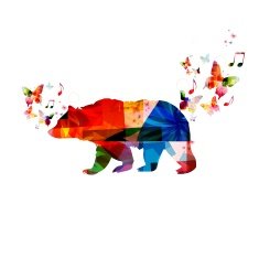 Colorful vector bear background with hummingbirds