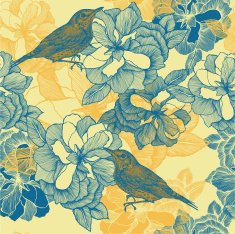 Seamless pattern with roses and bird blackbird Vector illustration