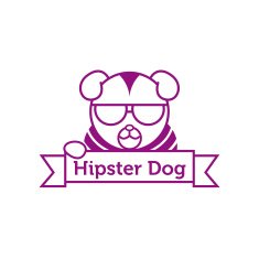 Vector hipster dog in sunglasses outline logotype