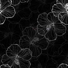 Monochrome seamless pattern with hibiscus flowers