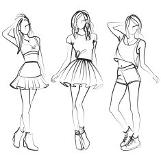 Fashion sketch of three beautiful women