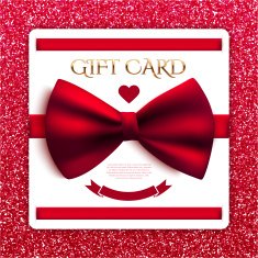 Gift card with red bow on glitter background