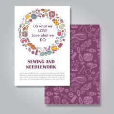 Two sides invitation card design with sewing and needlework illu N3