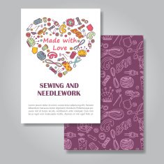 Two sides invitation card design with sewing and needlework illu N4