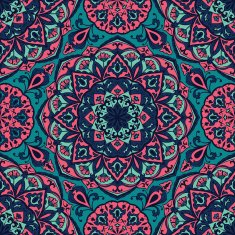 Bright floral pattern with mandalas